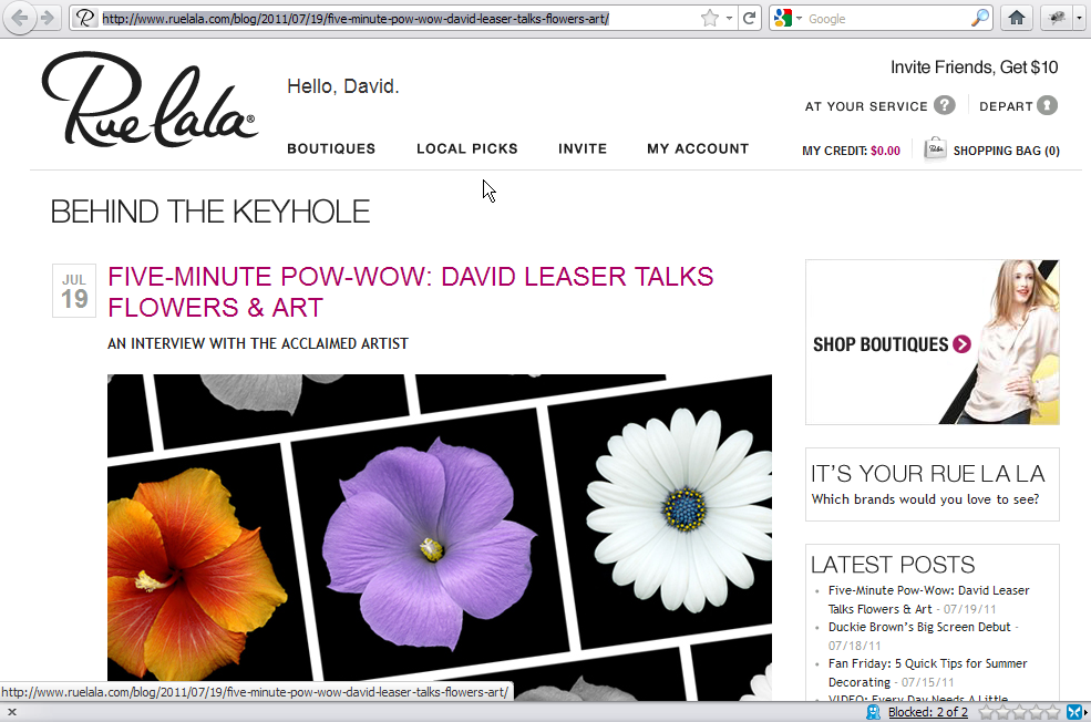 FIVE-MINUTE POW-WOW: DAVID LEASER TALKS FLOWERS & ART WITH RUE LA LA